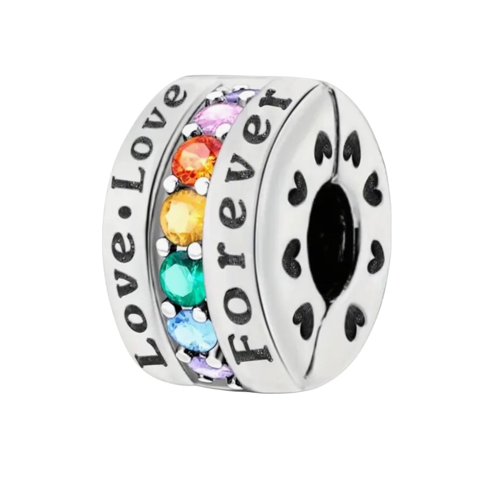 S925 Platinum Plated LOVE LOVE FOREVER Safety Clip-On Charm Pandora Style